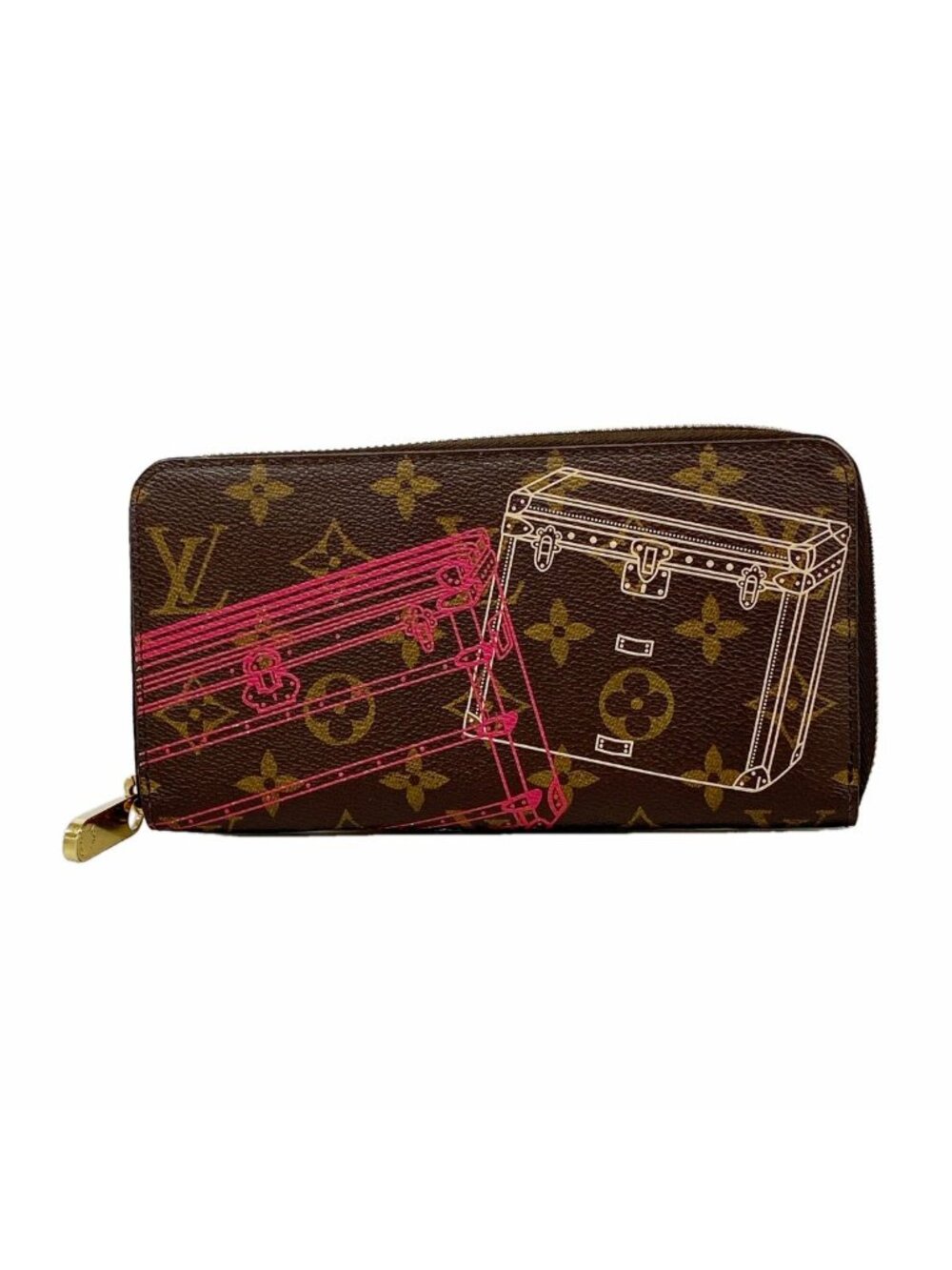 Louis Vuitton Wallet Monogram Trunk Zippy Brown Pink